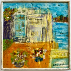 ABSTRACT COLORFUL OIL ON BOARD PAINTING