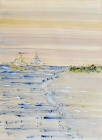 ORIGINAL VINTAGE LARGE WATERCOLOR SEASCAPE