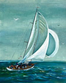 VINTAGE OIL ON CANVAS PAINTING SAILBOAT