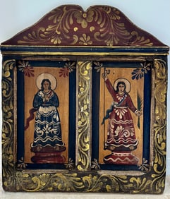 LARGE ANTIQUE MEXICAN RELIGIOUS ICON RETABLO