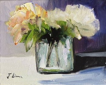 ORIGINAL OIL ON CANVAS PAINTING FLOWERS VASE
