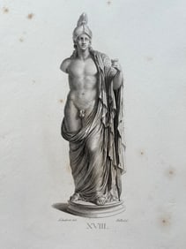 ANTIQUE NEOCLASSICAL ENGRAVING MALE NUDE
