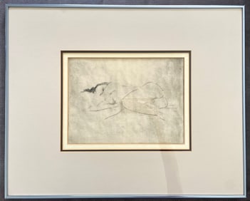RECLINING NUDE FRAMED VINTAGE ENGRAVING