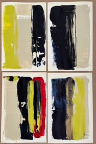 LOT OF 4 ORIGINAL ABSTRACT ACRYLIC ON BOOK PAGE PAINTING