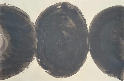 MODERN GRAY ACRYLIC ON PAPER PAINTING 54X36 IN