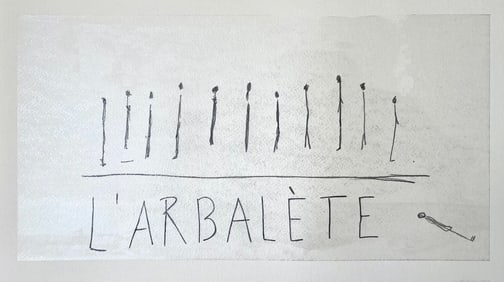 MINIMALIST GRAPHITE AND ACRYLIC ON PAPER PAINTING GIACOMETTI STYLE