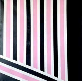 ORIGINAL ACRYLIC ON CANVAS PAINTING BLACK AND PINK STRIPES