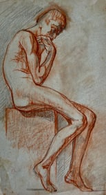 FRENCH ORIGINAL ANTIQUE ACADEMIC DRAWING MALE NUDE