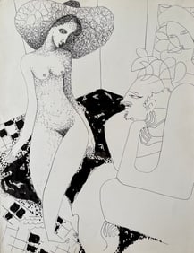 LARGE FRENCH SURREALIST DRAWING NADINE BOERI-VEFOUR