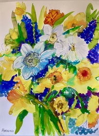 LARGE WATERCOLOR PAINTING FLOWERS