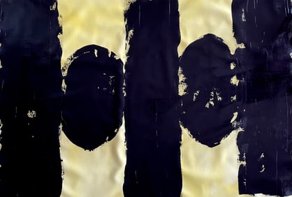 ABSTRACT YELLOW BLACK ACRYLIC ON CANVAS PAINTING 60X42