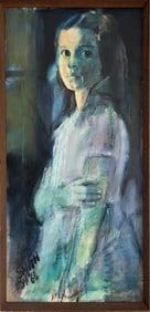 ORIGINAL VINTAGE PAINTING SIGNED SMITH '60 BLUE GIRL
