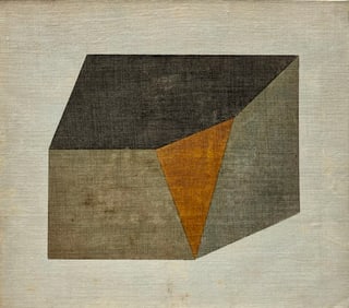Original Mid-Century Modern Abstract Oil Painting On Linen Geometric Minimalist