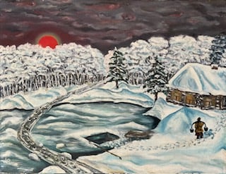 ORIGINAL VINTAGE WINTER LANDSCAPE PAINTING
