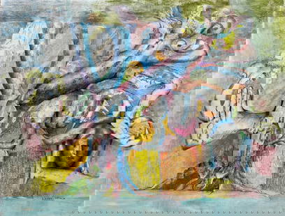 FRENCH SURREALIST PASTEL ON PAPER NADINE BOERI-VEFOUR: ORIGINAL PASTEL ON PAPER NADINE BOERI-VEFOUR SIZE: 19.5 X 25.5 INCHES APPROX. UNFRAMED. SIGNED LOWER RIGHT. SHIPPING IN THE U.S VIA USPS PRIORITY MAIL $25