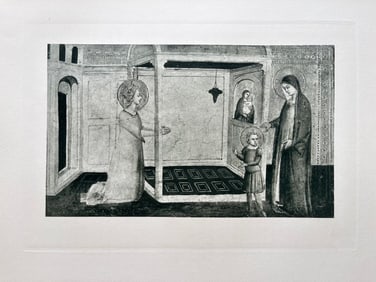 LARGE RELIGIOUS ETCHING SCHOOL OF AGNOLO GADDI VIRGIN AND CHILD