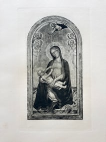 LARGE RELIGIOUS ETCHING ANDREA ORCAGNA MADONNA AND CHILD