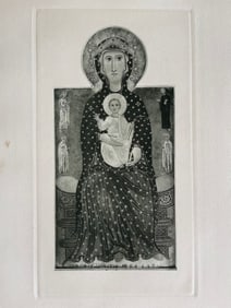 LARGE RELIGIOUS ETCHING AFTER MARGARITONE OF AREZZO MADONNA CHILD