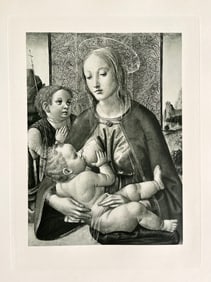 LARGE RELIGIOUS ETCHING AFTER COSIMO ROSSELLI MADONNA AND CHILD