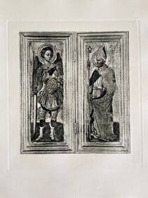 LARGE RELIGIOUS ETCHING AFTER SASSETTA SAINTS GEORGE AND NICHOLAS