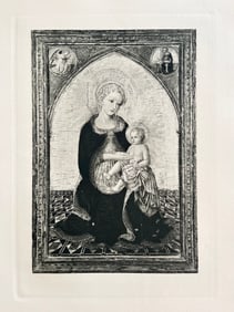 LARGE RELIGIOUS ETCHING AFTER FOLLOWER OF SASSETTA MADONNA AND CHILD