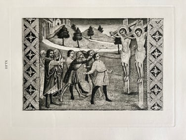 LARGE RELIGIOUS ETCHING AFTER SANO DI PIETRO STONING OF ST COSMO