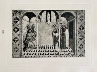 LARGE RELIGIOUS ETCHING AFTER SANO DI PIETRO ST COSMO AND DAMIAN