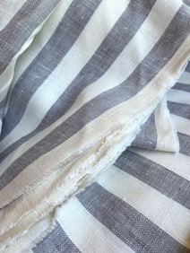 Linen Fabric Lot Of 6.5 Yards 56” Wide, Grey And White Stripes. Heavy