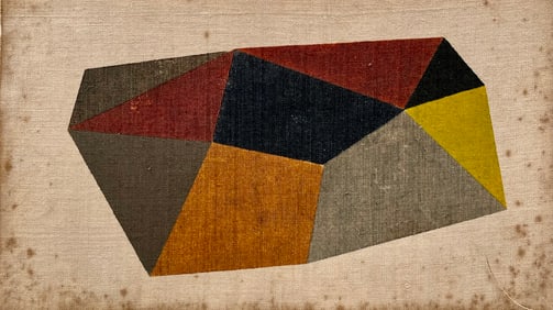 Original Mid-Century Modern Abstract Oil Painting On Linen Geometric Minimalist