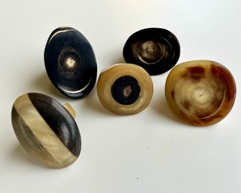 Lot Of 5 Vintage Boho Carved Horn Rings Size 6-7