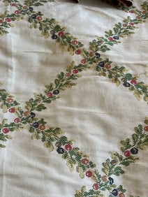 VINTAGE EMBROIDERED FABRIC LOT OF 25 YARDS UPHOLSTERY DRAPERY ENGLISH COTTAGE FRENCH COUNTRY STYLE