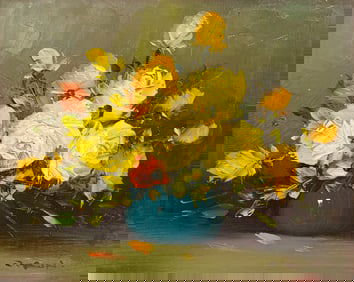 ORIGINAL STILL LIFE YELLOW FLOWERS PAINTING
