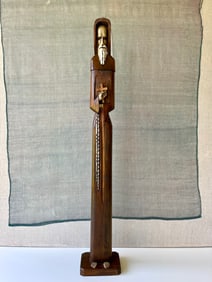 Antique Hand Carved Wood Folk Art Monk Religious Icon 28 in
