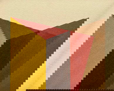 VINTAGE GEOMETRIC PAINTING: ORIGINAL OIL ON PAPER BOARD. SIZE: 8 X 10 INCHES APPROX. PAINTING IS UNFRAMED. SHIPPING IN THE U.S VIA USPS PRIORITY MAIL $18