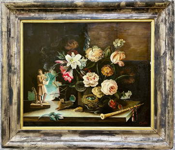 FLORAL STILL LIFE OIL ON CANVAS SIGNED CASTOU (Germany, 1899 - 1978): SUPERB OIL ON CANVAS SIGNED Christoph Castou (Germany, 1899 - 1978) . TOTAL FRAME SIZE: 37 X 32 INCHES APPROX. SHIPPING IN THE U.S VIA USPS PRIORITY MAIL $150