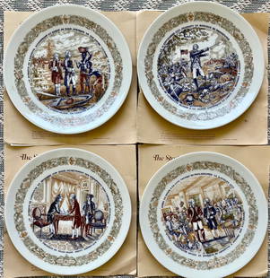 SET OF 5 LIMOGES LAFAYETTE LEGACY COLLECTION PORCELAIN PLATES: Five Porcelain Limoges Plates Of The Lafayette Legacy Collection. Commemorating The Bicentennial of The United States. This exquisite porcelain collector plates set is from Limoges, France. Plates are