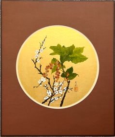 Original Vintage Watercolor Painting Cherry Blossom & Berries By Jo Kelly