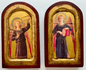 Set of 2 Gilt Wood Angel Icons | Italian Renaissance Style | 9x5”