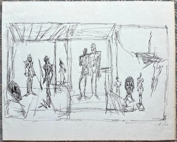 Original 1963 Abstract Ink Drawing On Paper Figurative Modernist Line Art