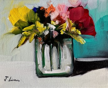ORIGINAL OIL ON CANVAS PAINTING FLOWERS VASE