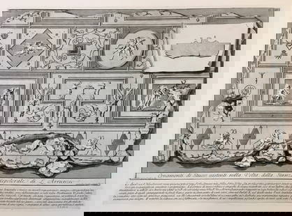 GIOVANNI BATTISTA PIRANESI LARGE ETCHING ORNAMENTI DI STUCCO: Giovanni Battista Piranesi very large antique etching. 34 X 24.25 Inches Approx. Stiff paper. Etching is Unframed. Comes rolled in a tube. Shipping In the U.S via USPS Priority Mail is $30