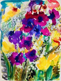 LARGE WATERCOLOR PAINTING FLOWERS