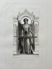 Antique French Religious Etching After Claudius Jacquand Angel Mirror Of Justice