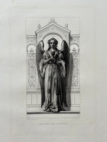 Antique French Religious Etching After Claudius Jacquand Angel Relief of the Infirm