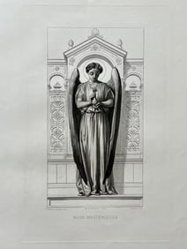 Antique French Religious Etching After Claudius Jacquand Angel Mysterious Rose