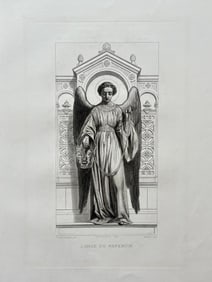 Antique French Religious Etching After Claudius Jacquand Angel of Repentance