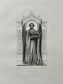 Antique French Religious Etching After Claudius Jacquand Angel Golden House
