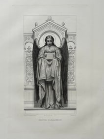 Antique French Religious Etching After Claudius Jacquand Angel Alliance Arch