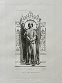 Antique French Religious Etching After Claudius Jacquand Angel of Hope