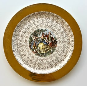 Vintage Royal USA Eggshell Nautilus Plate 14??- 22 KT Gold Rim Colonial Courting